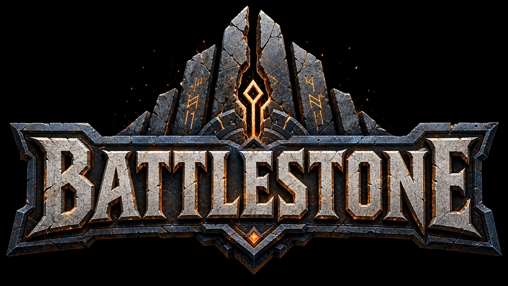 Battlestone, the name carved in cracked stone with glowing ember runes
